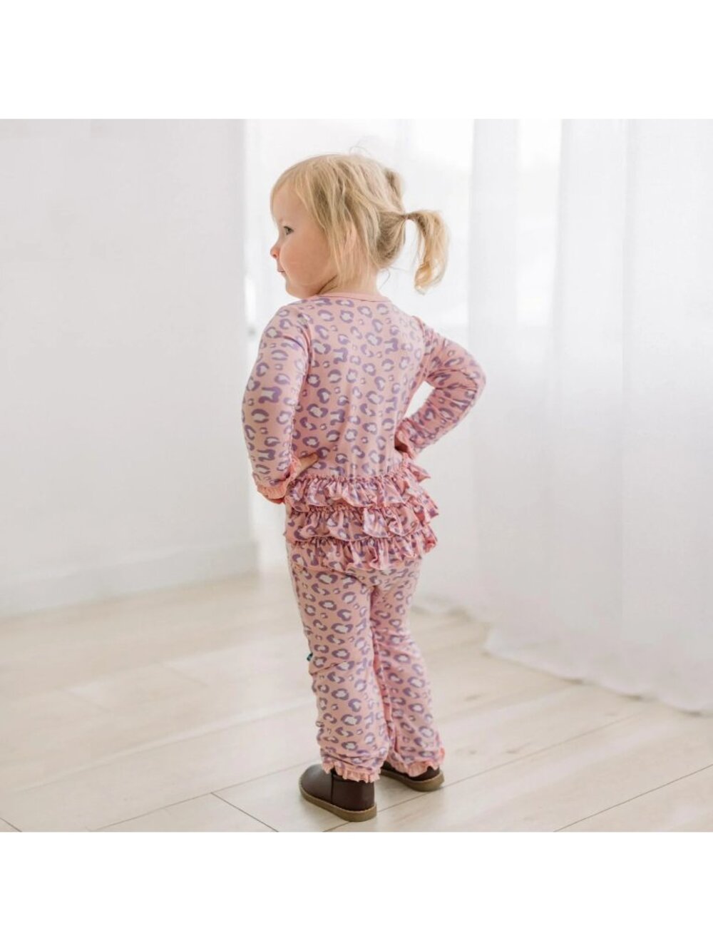 New $47 Kickee Pants Cheetah Print Oh La La Ruffle Romper in Baby Rose, 18-24M
